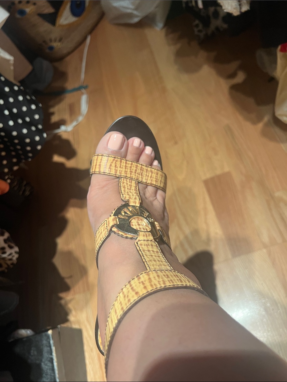 Fendi Yellow T-Strap Sandals with Signature Logo Accent